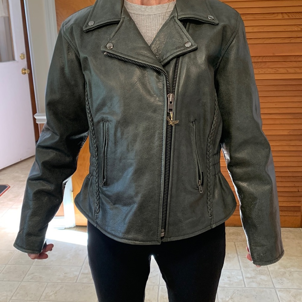 Brand Jamin Leather, Gray Leather Biker Coat
